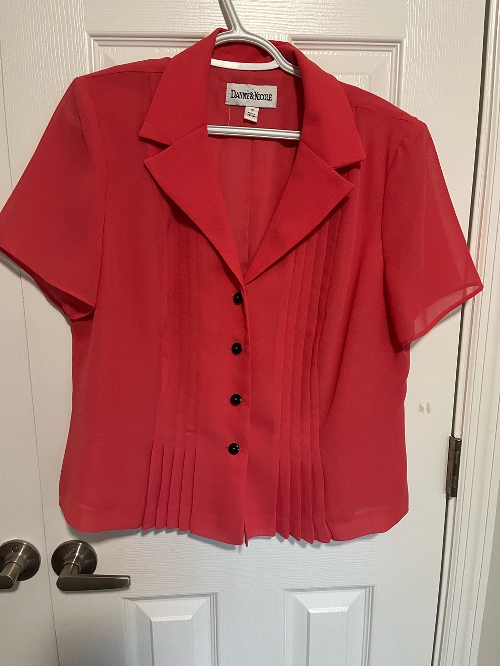 Danny & Nicole Vibrant Red Pleated Short-Sleeve Blouse